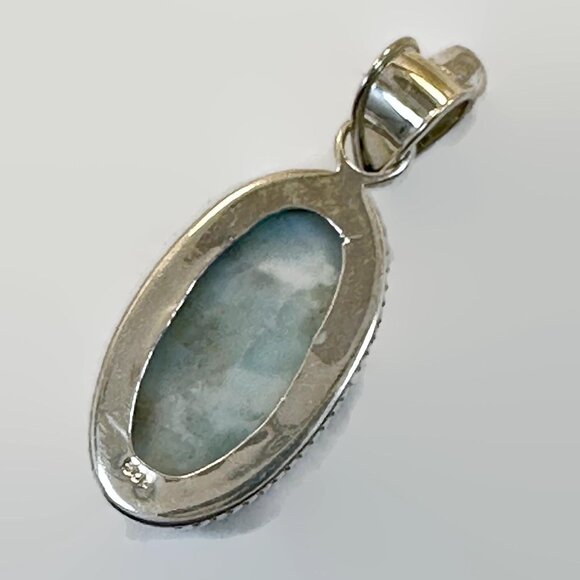 Larimar Pendant, Blue Topaz, Sterling Silver,  2" Long, Dolphin Stone - Picture 3 of 4